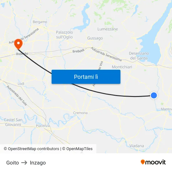 Goito to Inzago map
