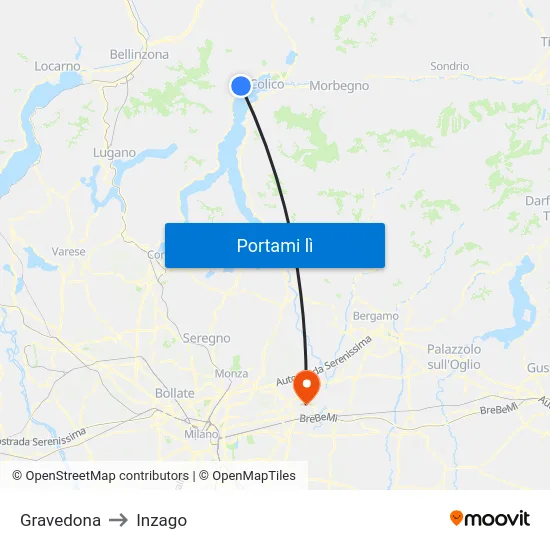 Gravedona to Inzago map