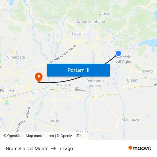 Grumello Del Monte to Inzago map
