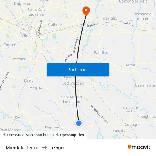 Miradolo Terme to Inzago map