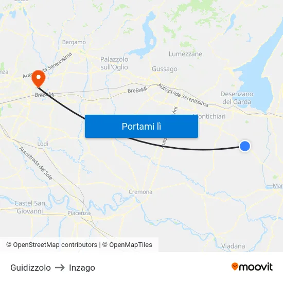 Guidizzolo to Inzago map