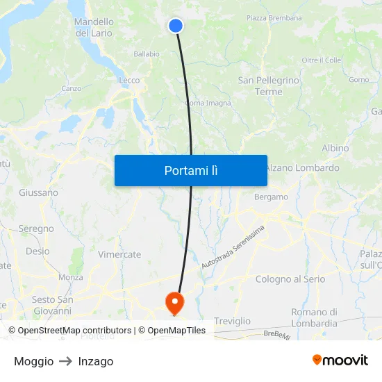 Moggio to Inzago map