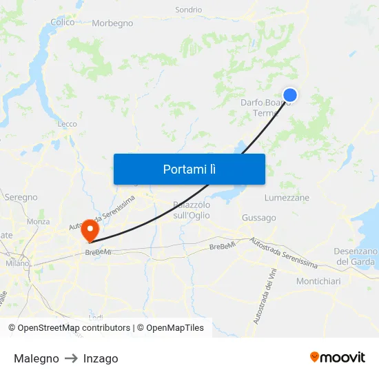 Malegno to Inzago map