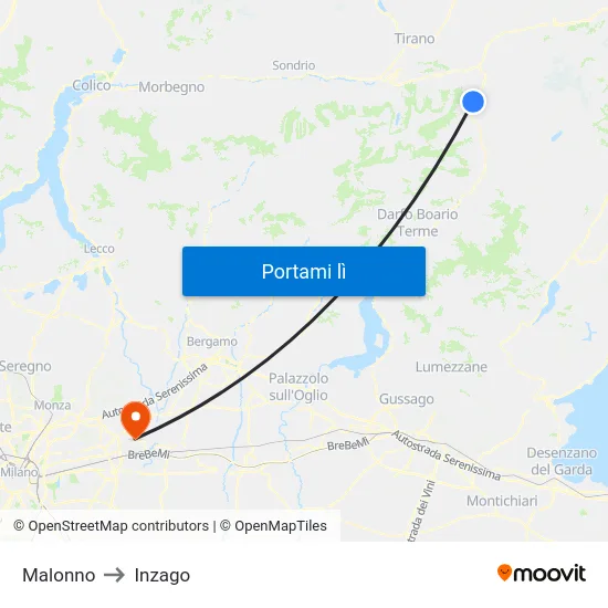 Malonno to Inzago map