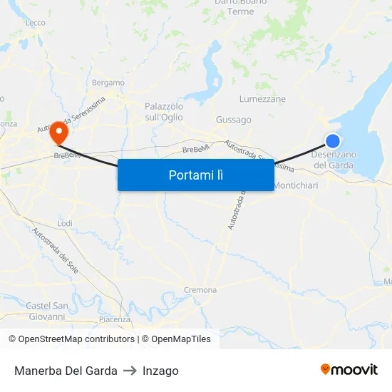 Manerba Del Garda to Inzago map