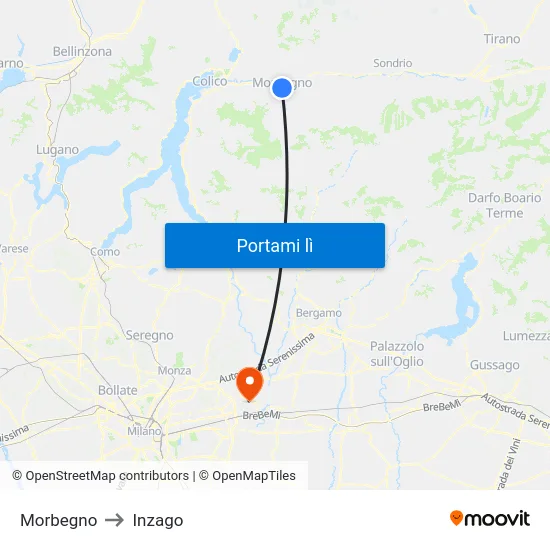 Morbegno to Inzago map