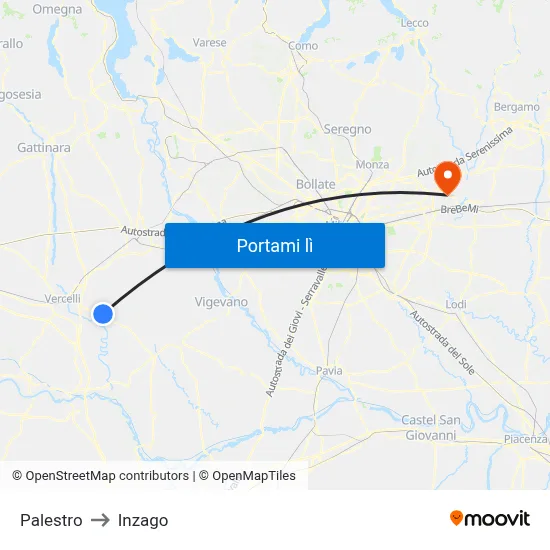 Palestro to Inzago map