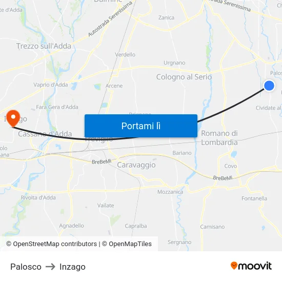 Palosco to Inzago map