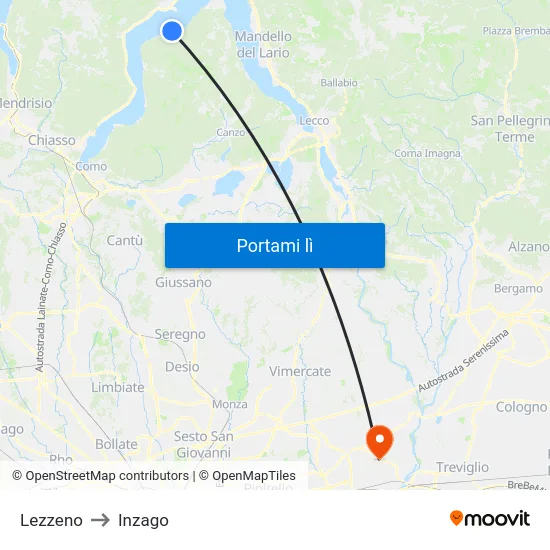 Lezzeno to Inzago map