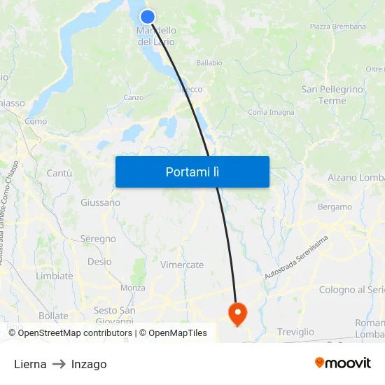 Lierna to Inzago map