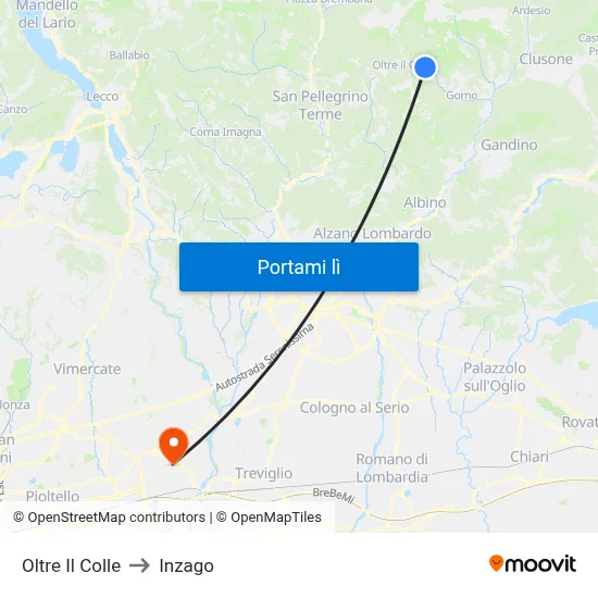 Oltre Il Colle to Inzago map