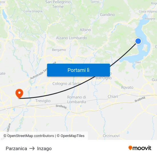 Parzanica to Inzago map