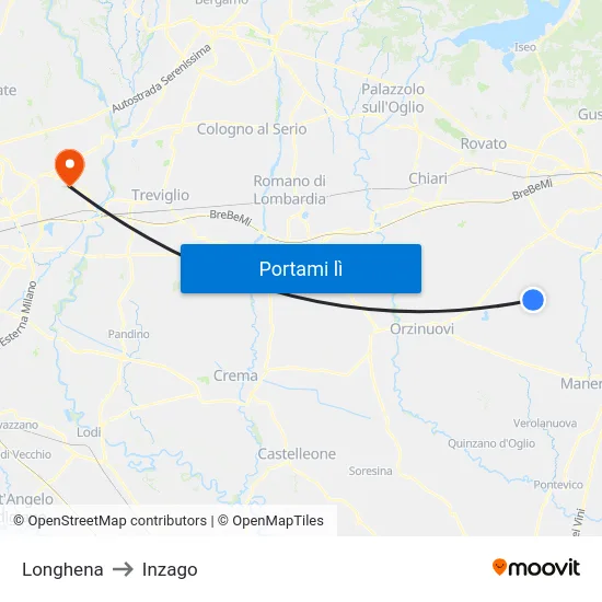 Longhena to Inzago map