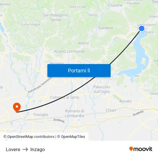 Lovere to Inzago map