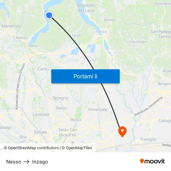 Nesso to Inzago map