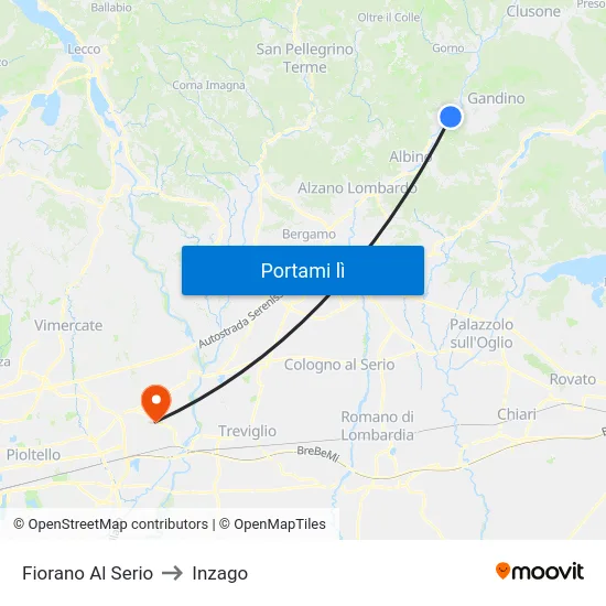 Fiorano Al Serio to Inzago map
