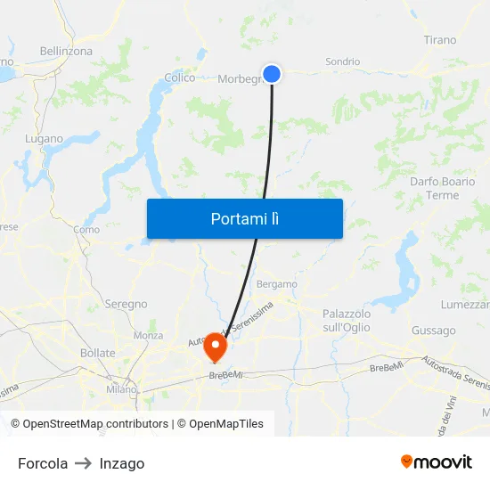 Forcola to Inzago map