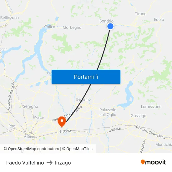 Faedo Valtellino to Inzago map