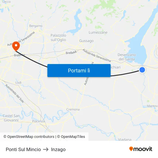 Ponti Sul Mincio to Inzago map