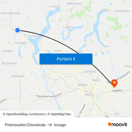 Premosello-Chiovenda to Inzago map