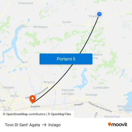 Tovo Di Sant' Agata to Inzago map
