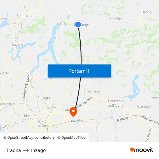 Traona to Inzago map