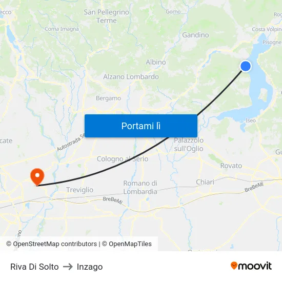 Riva Di Solto to Inzago map