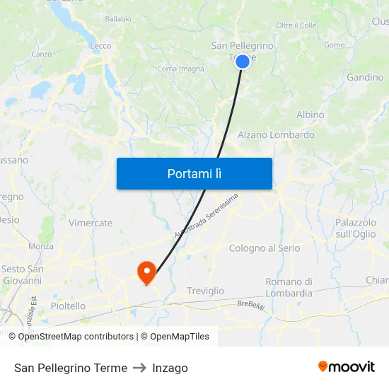 San Pellegrino Terme to Inzago map