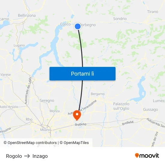 Rogolo to Inzago map