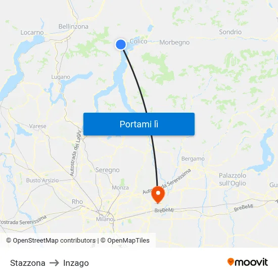 Stazzona to Inzago map