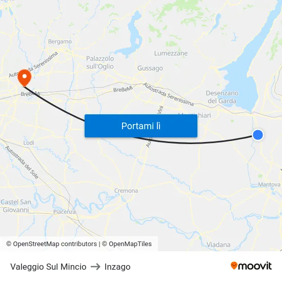 Valeggio Sul Mincio to Inzago map
