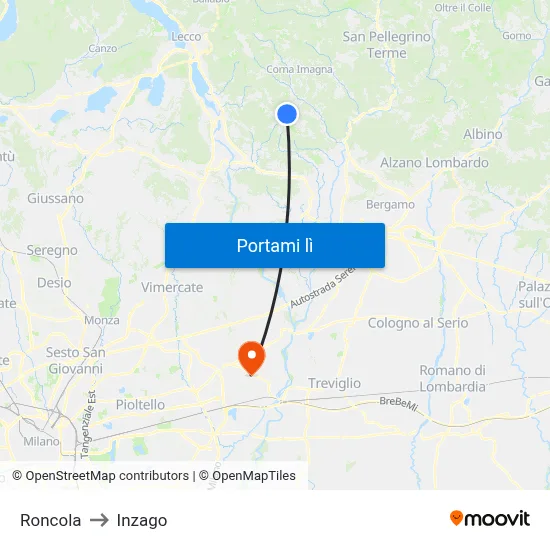 Roncola to Inzago map