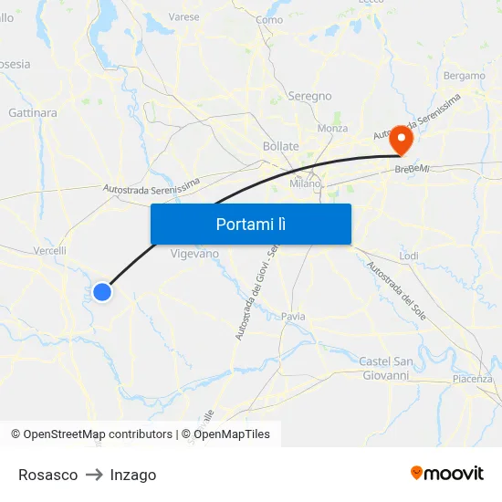 Rosasco to Inzago map
