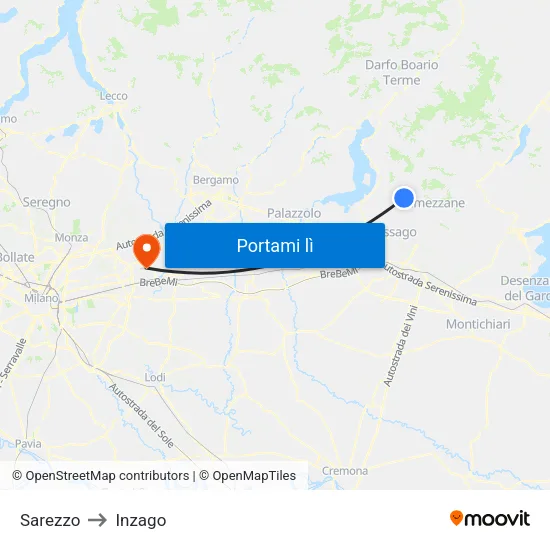Sarezzo to Inzago map