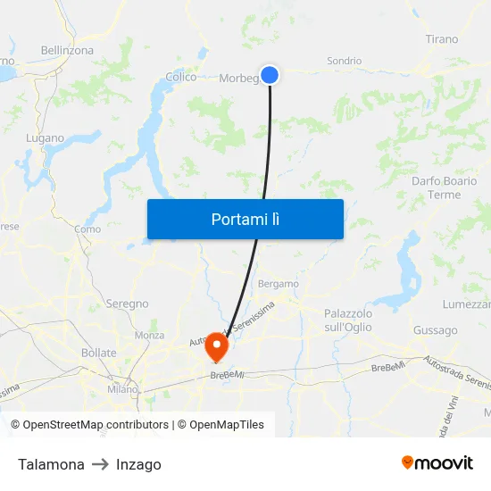 Talamona to Inzago map