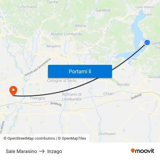 Sale Marasino to Inzago map