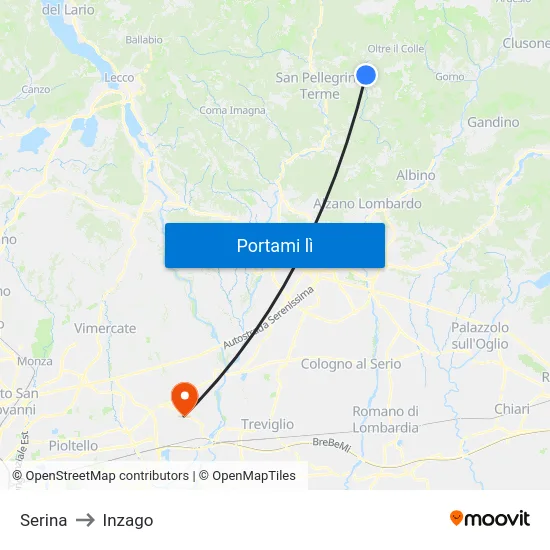 Serina to Inzago map