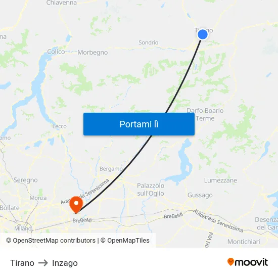Tirano to Inzago map
