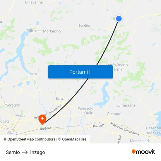 Sernio to Inzago map