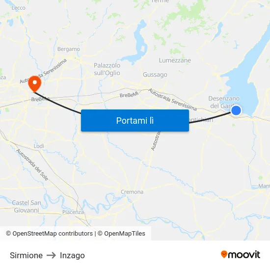 Sirmione to Inzago map