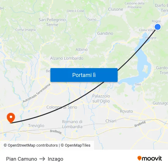 Pian Camuno to Inzago map