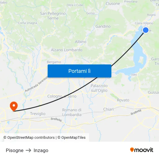 Pisogne to Inzago map