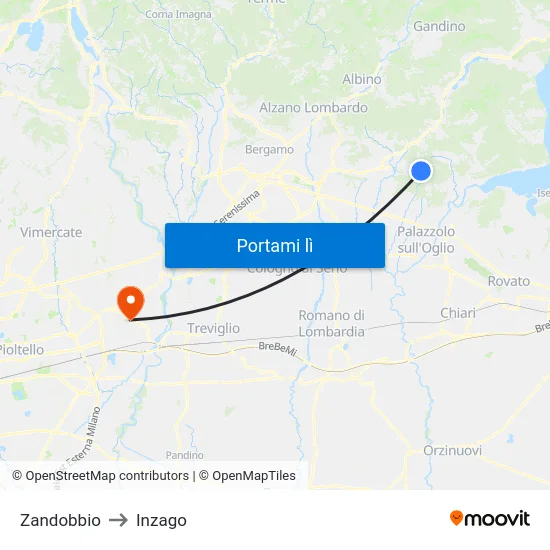 Zandobbio to Inzago map