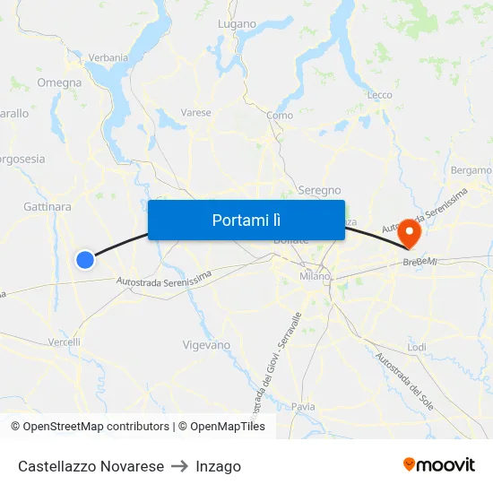 Castellazzo Novarese to Inzago map