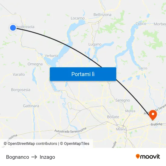 Bognanco to Inzago map