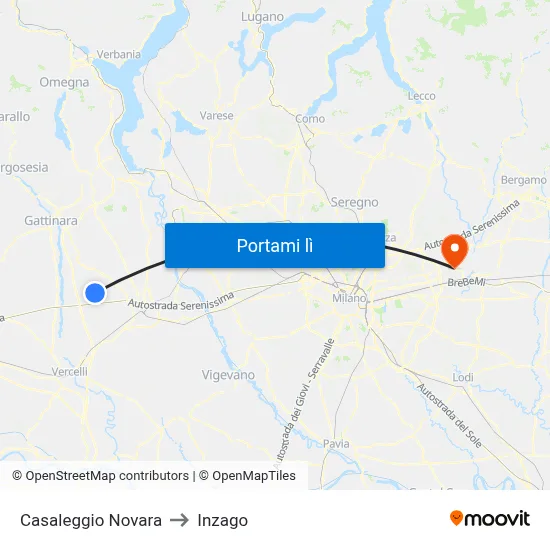 Casaleggio Novara to Inzago map