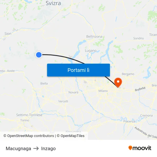Macugnaga to Inzago map