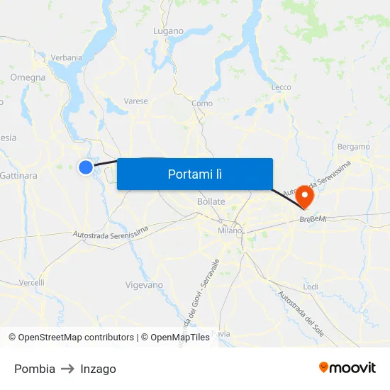 Pombia to Inzago map