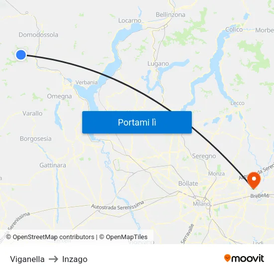 Viganella to Inzago map