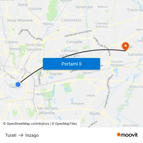Turati to Inzago map